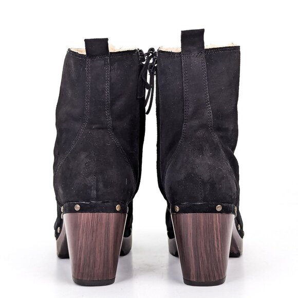 Clarks Women Ladella Black Suede Clog Fleece Lined Ankle Warm Boots sz 7.5 - Picture 2 of 9